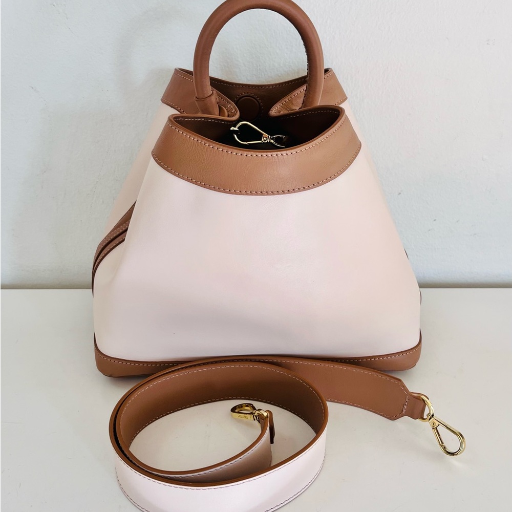 Baozi Tan & White Leather Shoulder Bag made in Italy by Elleme - Picture 3 of 9